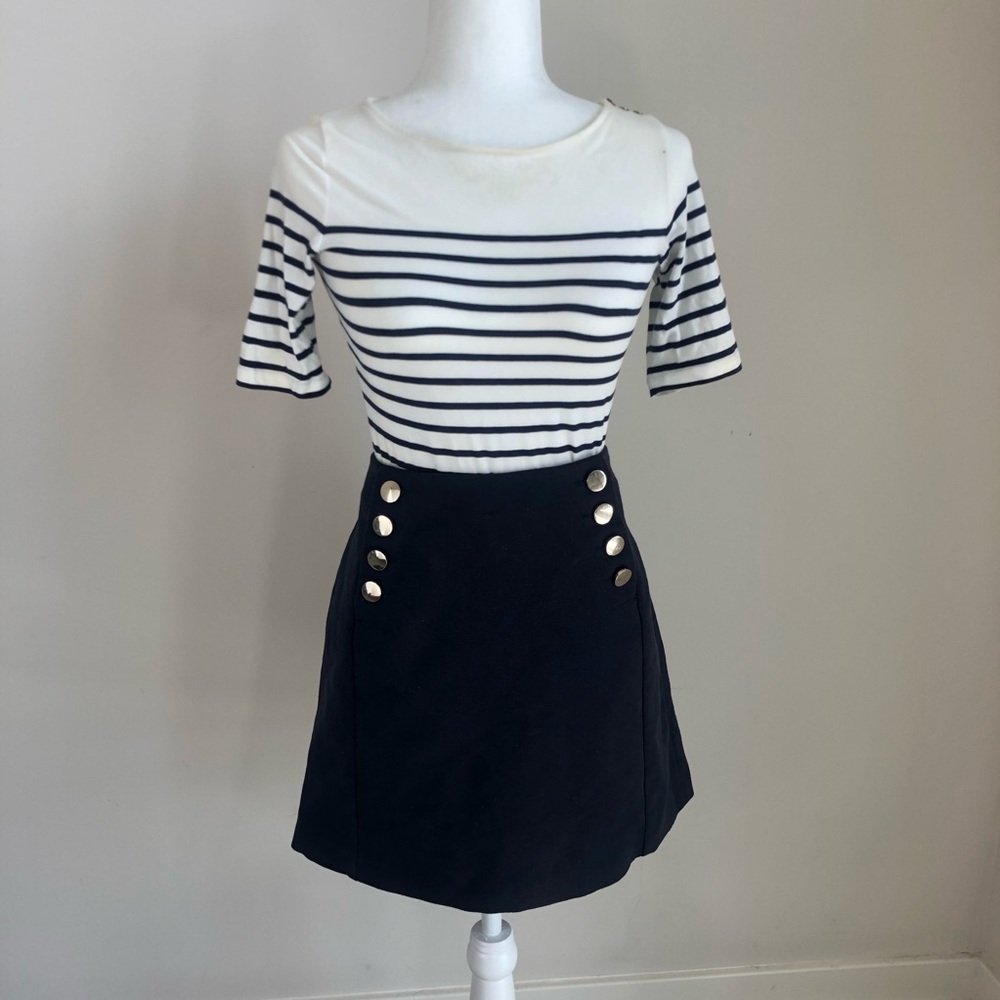 Navy Double Button Skirt